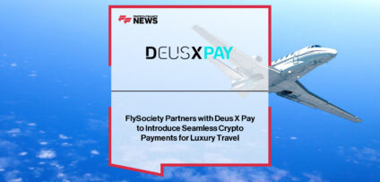 Richard Crook of Deus X Pay and Nico Castanheira of FlySociety announce partnership enabling cryptocurrency payments for private jet charters across Europe and Dubai.