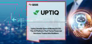 Snehal Fulzele, CEO of Uptiq.ai, unveils Uptiq Qore at Money20/20 USA alongside Gaurav Mehra, COO of Uptiq, Bill Alessi of Alpha Modus, and Doug Hogan of TransPecos Banks — showcasing the intelligent AI platform transforming financial services innovation.
