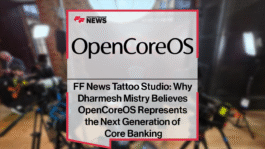 Dharmesh Mistry at the FF News Tattoo Studio during Fintech Talents Festival 2025, discussing OpenCoreOS and the future of AI-native core banking.