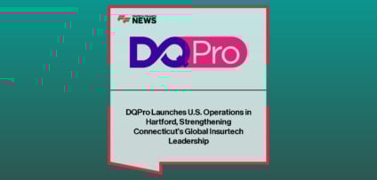 James Loft, CEO of DQPro, alongside representatives from The InsurTech Corridor and Connecticut insurance leaders, announcing the company’s U.S. expansion to Hartford.