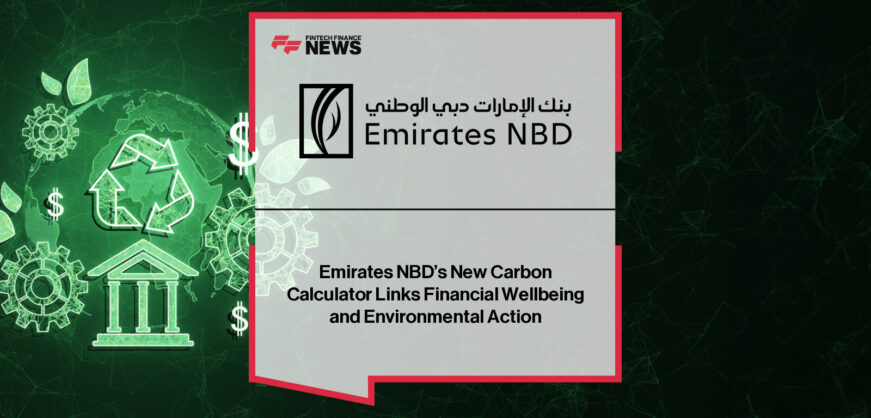 Vijay Bains and Yousuf Saeed Mohd present the new carbon footprint tracking feature launched by Emirates NBD through the ENBD X mobile app.